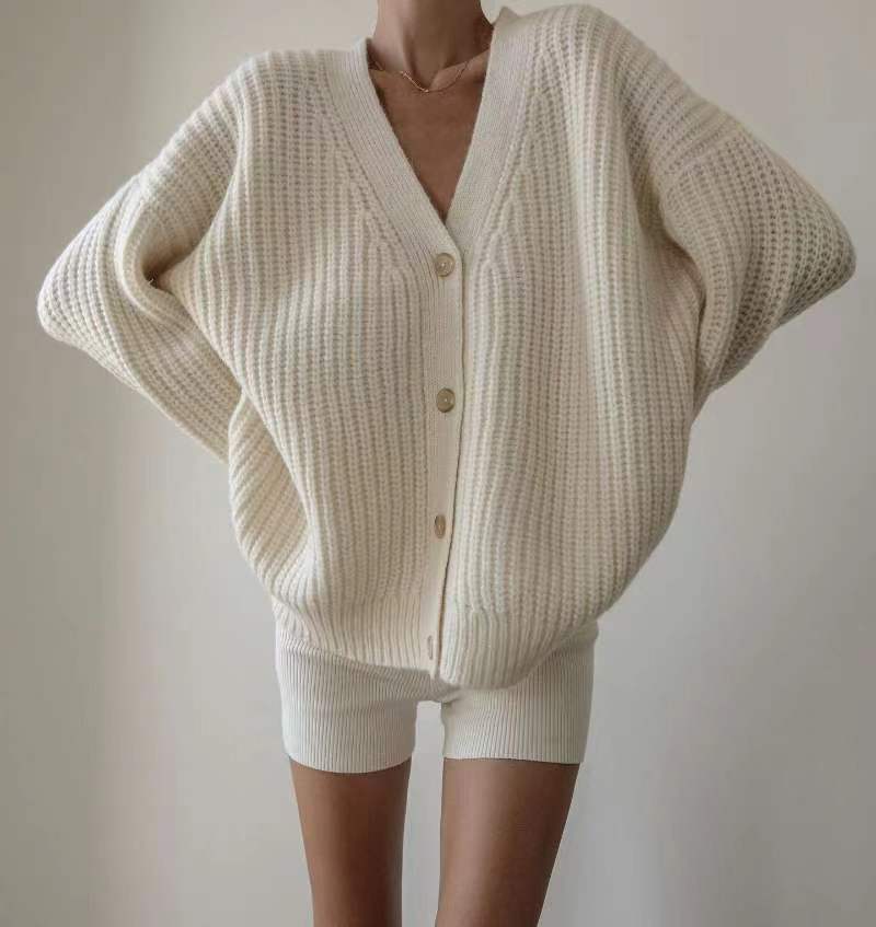 Fashionable loose V-neck sweater Cardigan