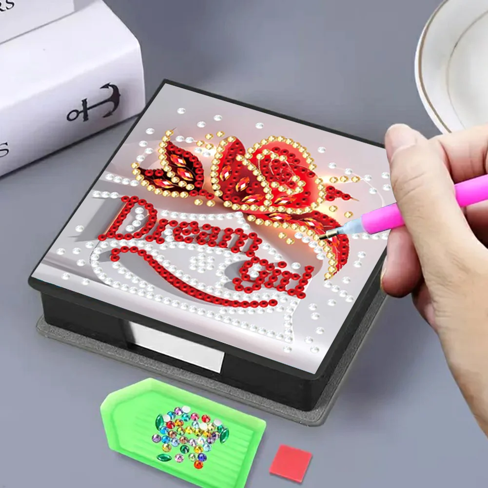 Dream Girl PU Diamond Painting Notecard Box 5D DIY Diamond Art Note Box