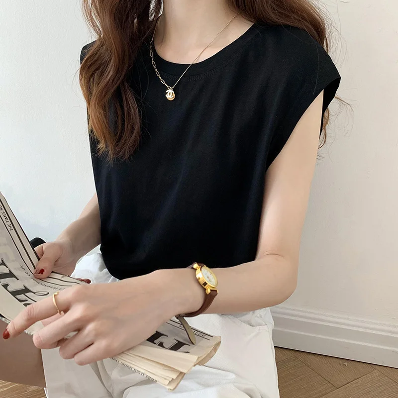 Brownm Brownm Sleeveless T-Shirt Female Loose 2024 Summer New Fashion Black Vest Shirt Student Top Wear Ins