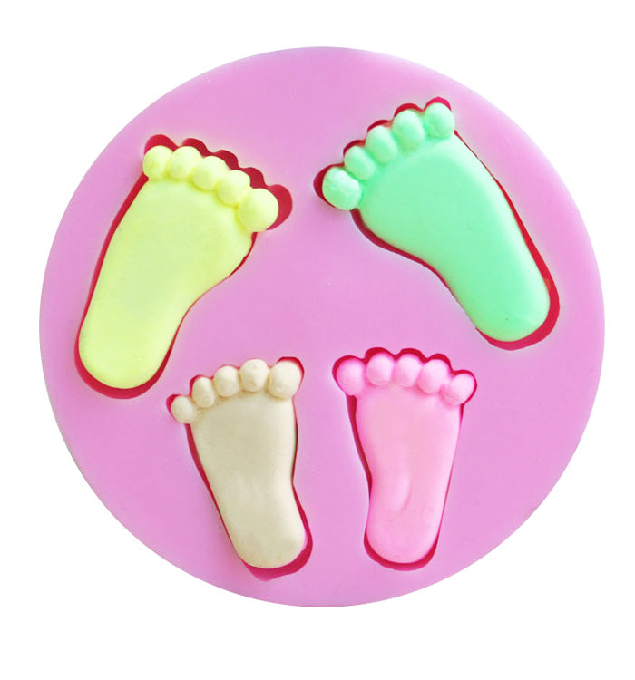 4 Baby feet Fondant Birthday Cake Candy Chocolate Silicone Baking Mold Mould
