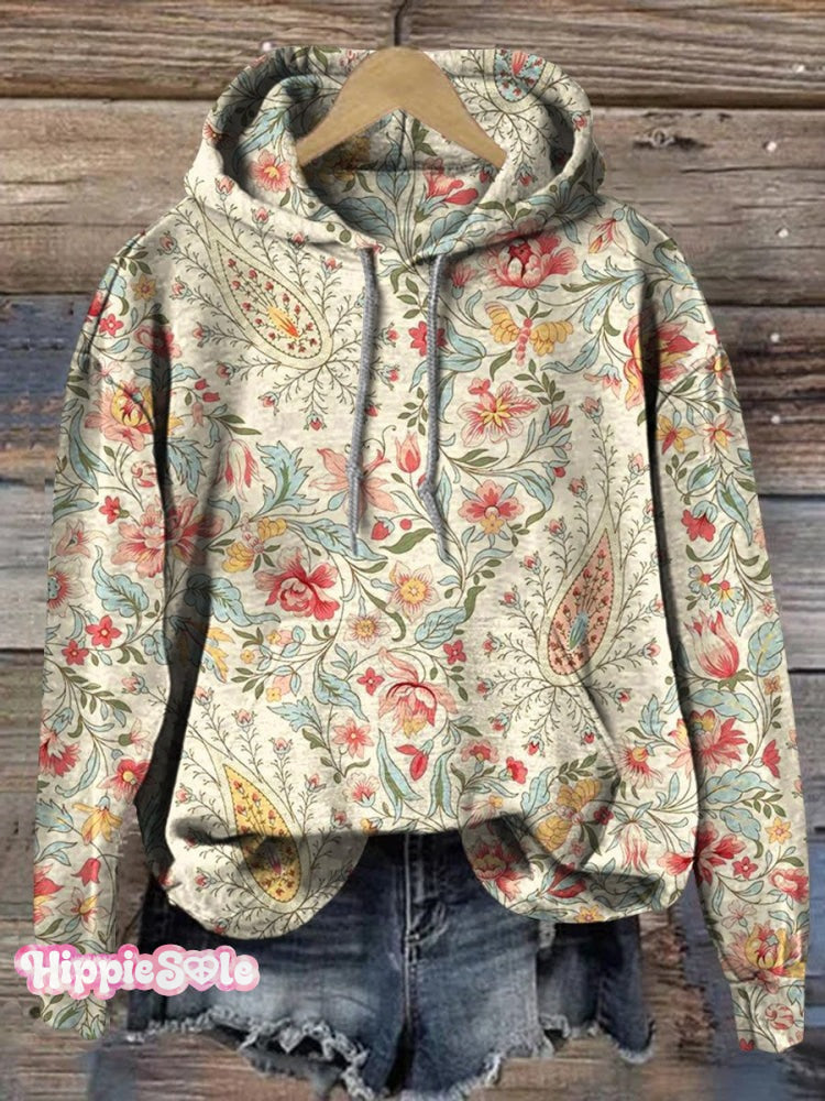 Retro Paisley Floral Print Casual Zip Hoodie Sweatshirt / S