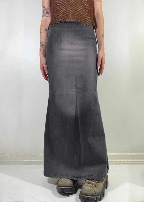 Modern Grey Side Open High Waist Patchwork Maxi Skirts Fall
