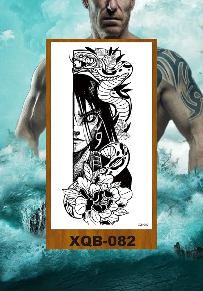 Temporary Tattoos Stickers Beauty & Snake Bear Owl Fox Mermaid Egypt Queen Sexy Men Women Girl Flower Arm Body Chest Fake Tatoo