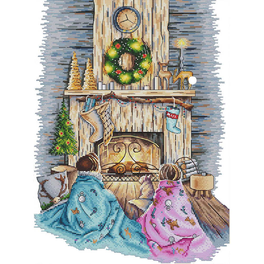 

Boy Girl Fireplace - 14CT Counted Cross Stitch - 40*55CM, 501 Original
