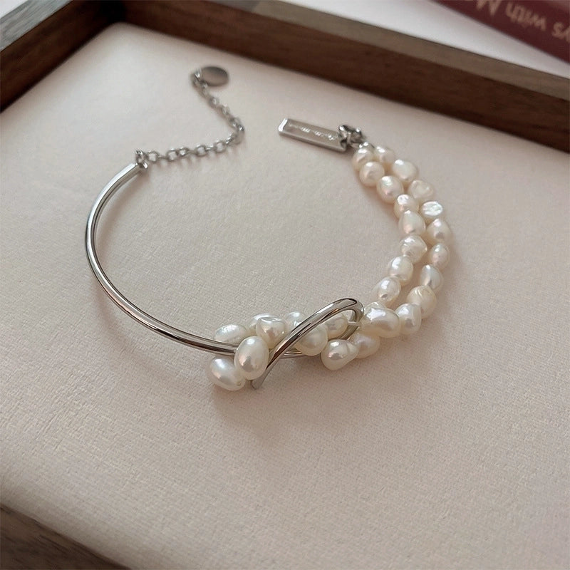 Elegant Round Rhinestones Imitation Pearl Alloy Freshwater Pearl Bracelets