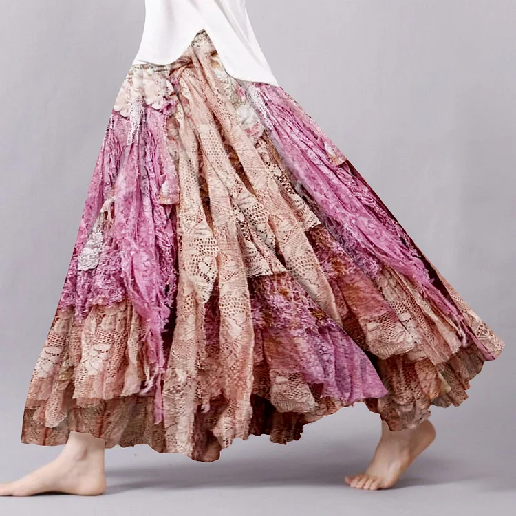 Vintage Lace Boho Flowy Wide Skirt
