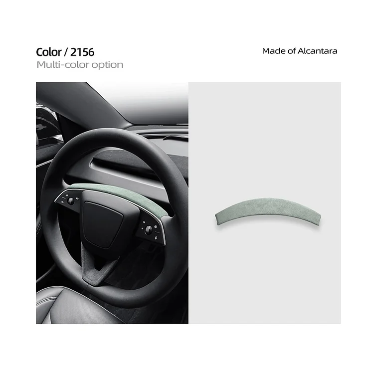 TESLASY 2024 Model 3 Highland Alcantara Steering Wheel Strip Cover-#2156 Tundra Green