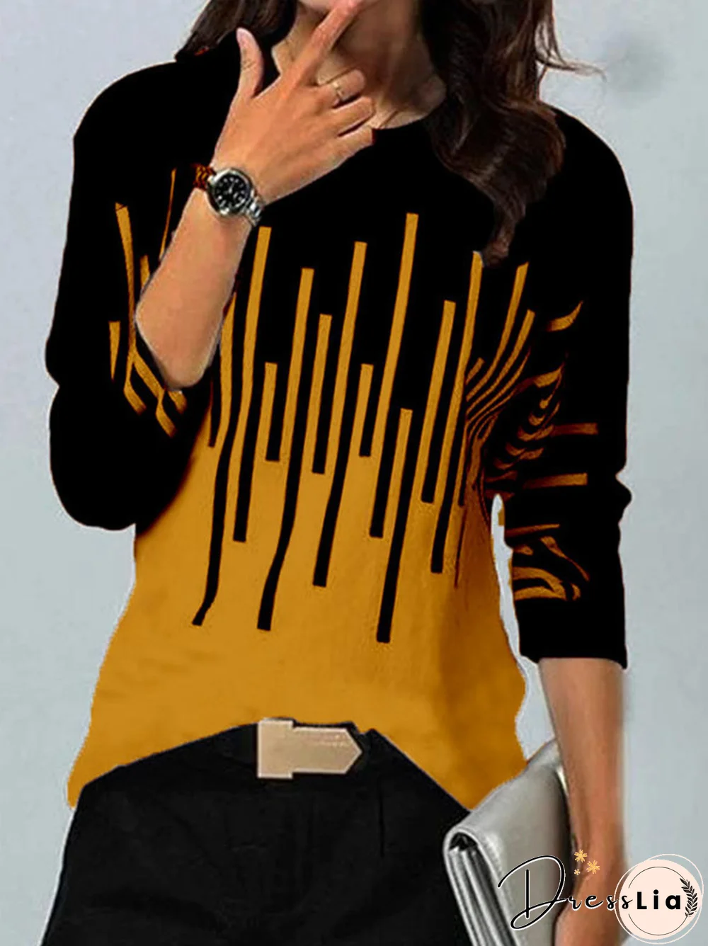 Daily Geometric Cotton Blends T-shirt