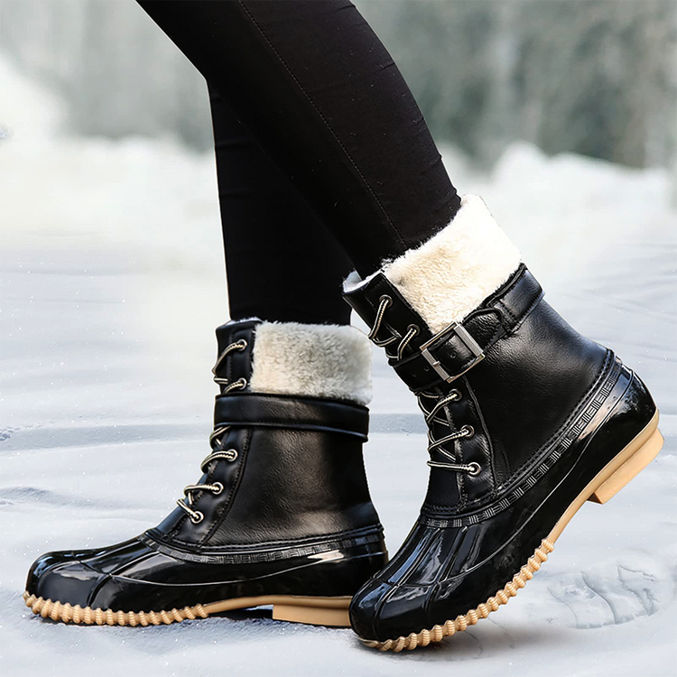 Women's Winter Faux-fur Collar & Lined Duck Boots Waterproof Rain Snow Boots for Cold Weather