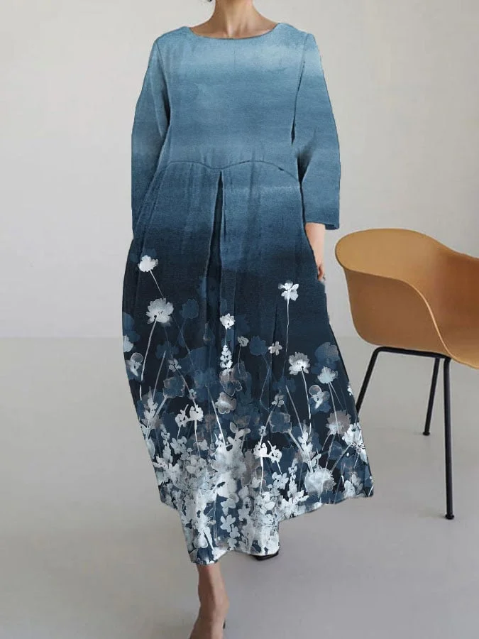 Women's Floral Print Casual 3/4 Sleeve Dress