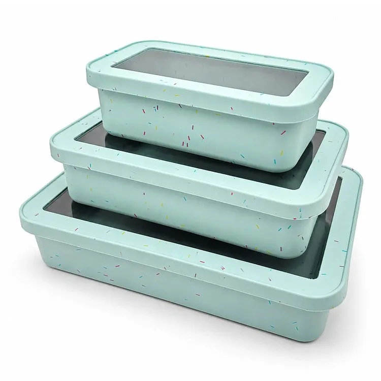 3-Piece Silicone Food Container Set with Glass-Window Lids