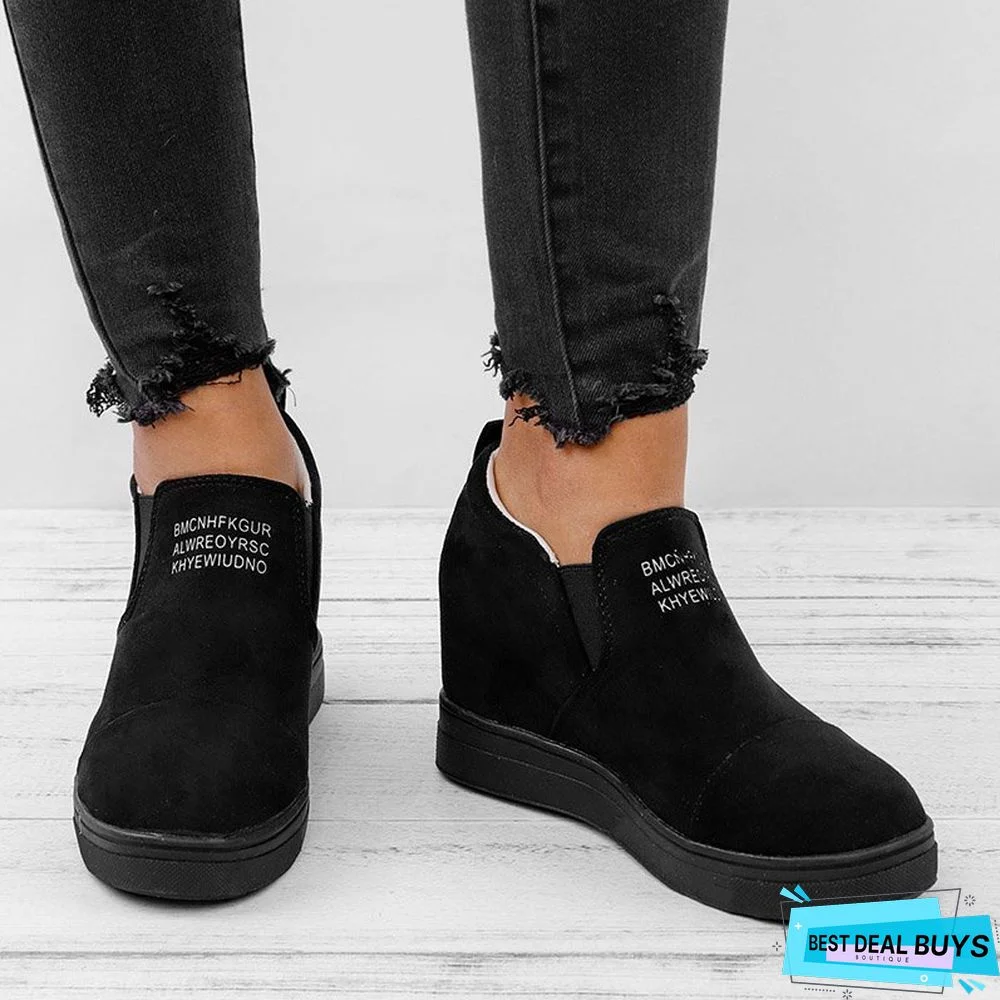 Women Faux Suede Wedge heel Sneakers Slip on Breathable Shoes