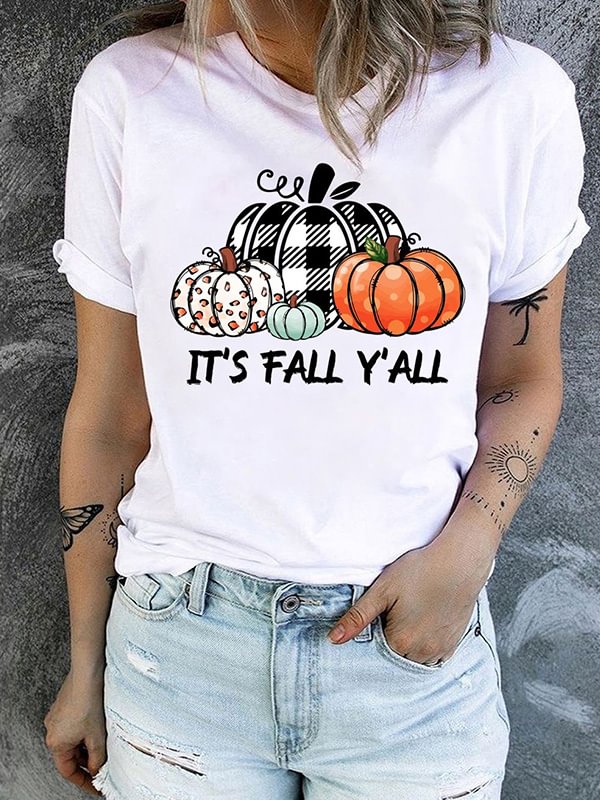 It's Fall Y'all Pumpkin Print Casual T-shirt