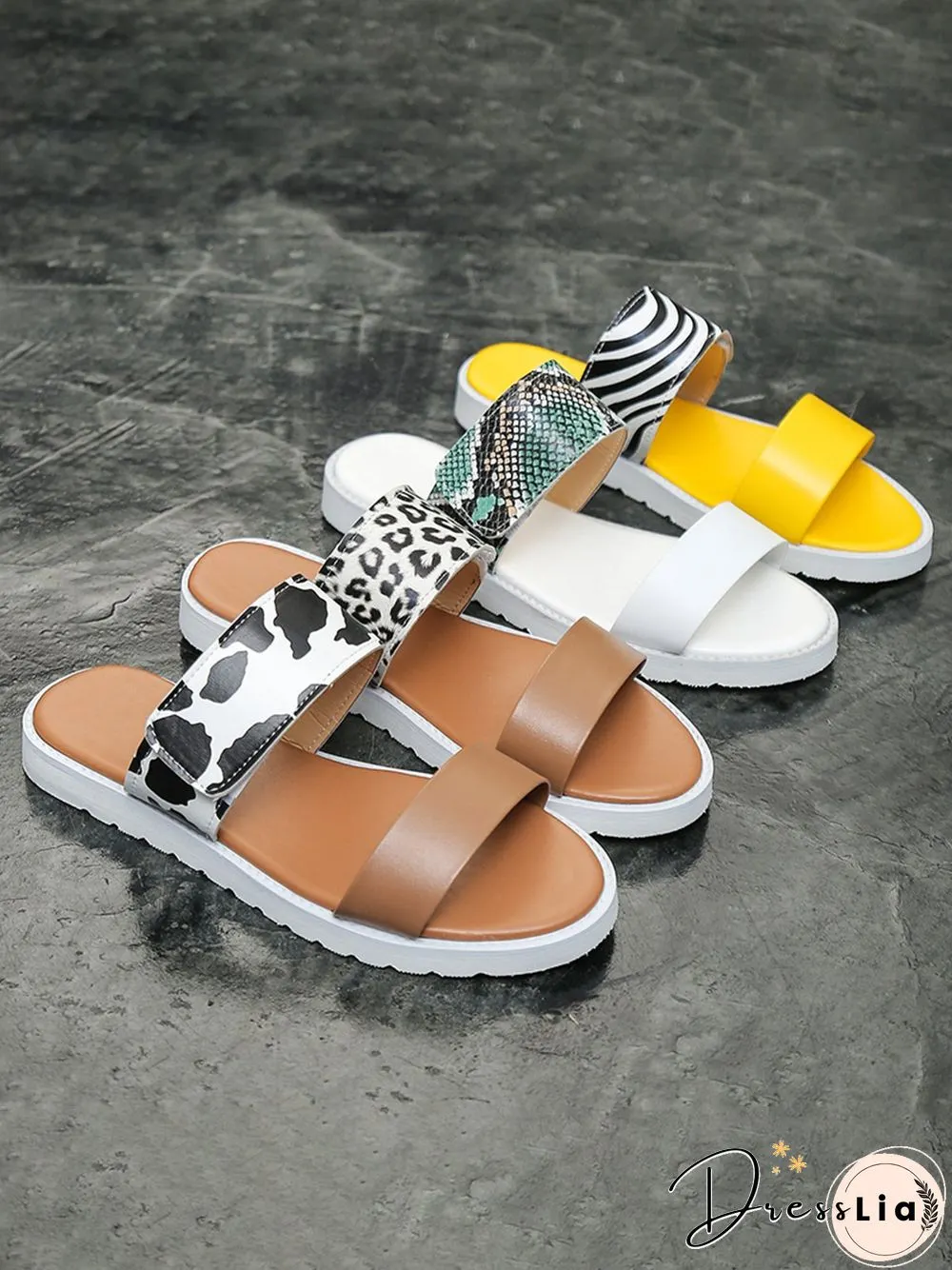 Leopard Print Snake Print Zebra Print Cow Print Strap Casual Slippers