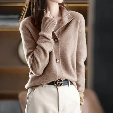 Shift Plain Casual Stand Collar Sweater QueenFunky