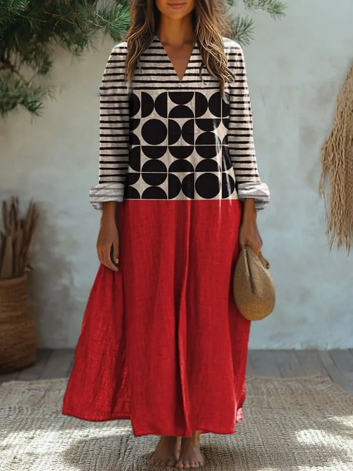 Simple Geometric Pattern Printed Women's Flowy Dress