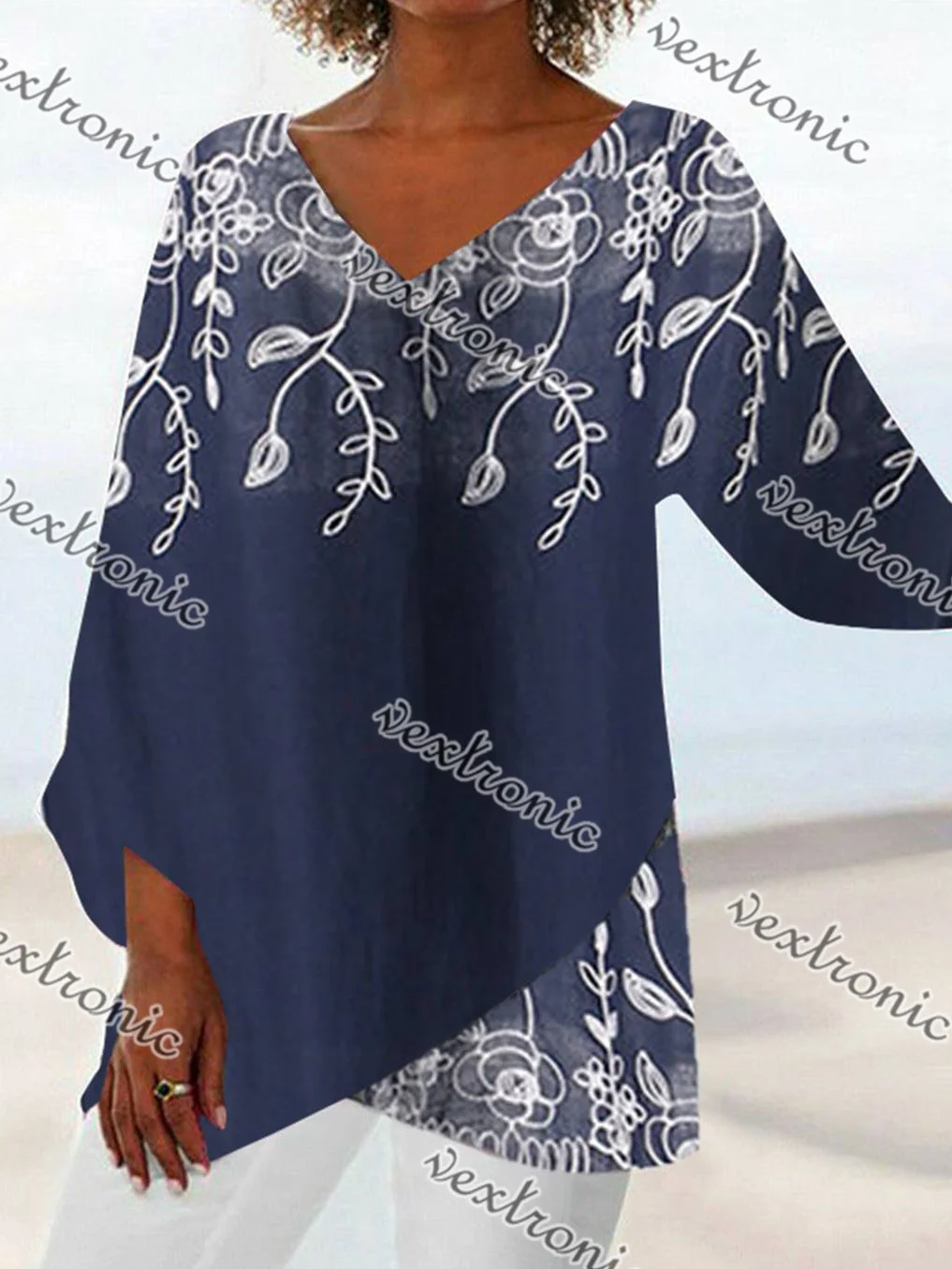 Women Half Sleeve V-neck Solid Color Dress