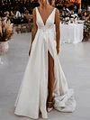 White Color Deep V-Neck Split-Side Wedding Maxi Dress