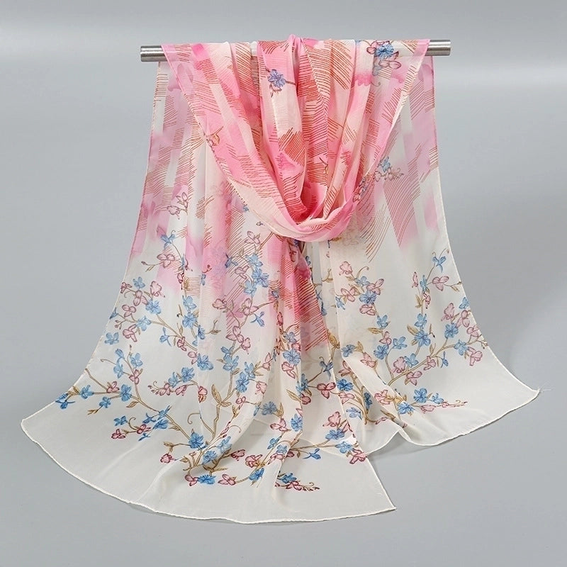 Women’s Sweet Flower Chiffon Printing Silk Scarf