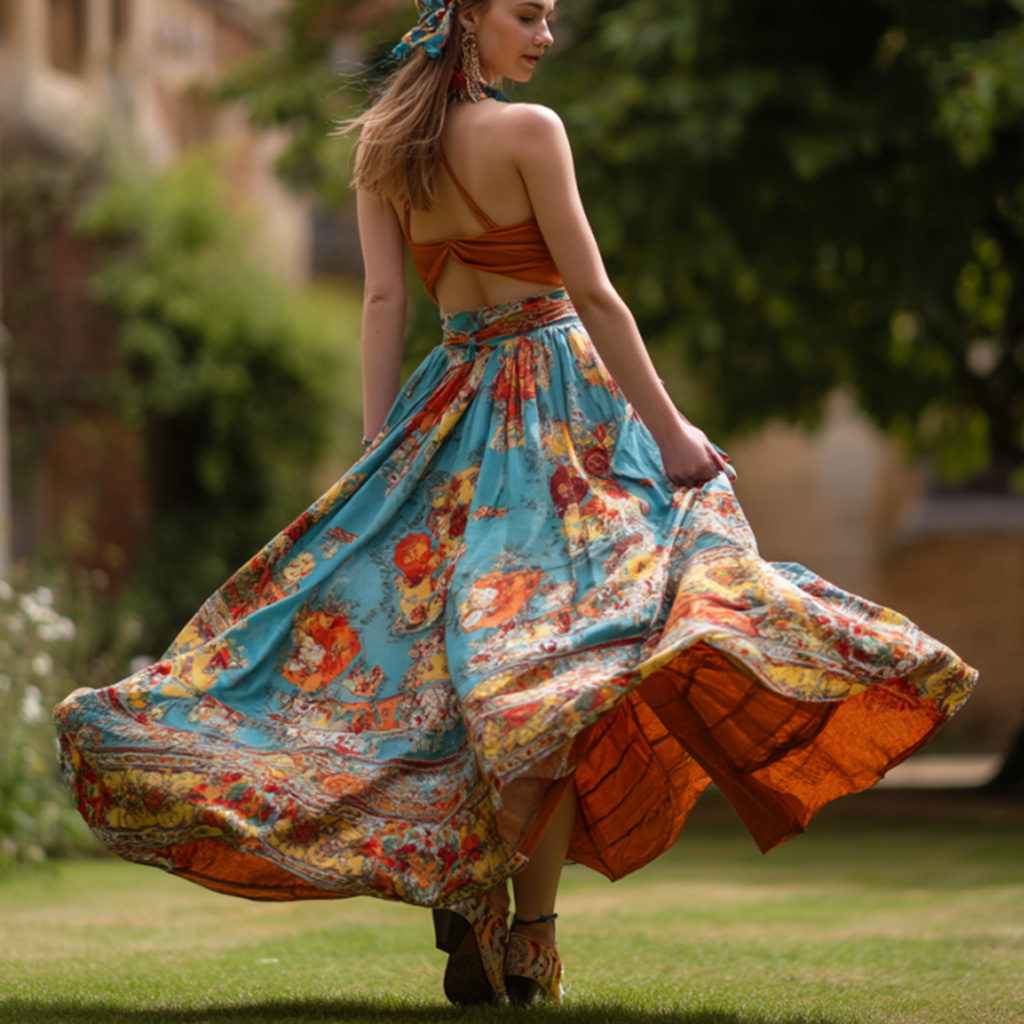 Bohemian Floral Maxi Dress In Summer Breeze
