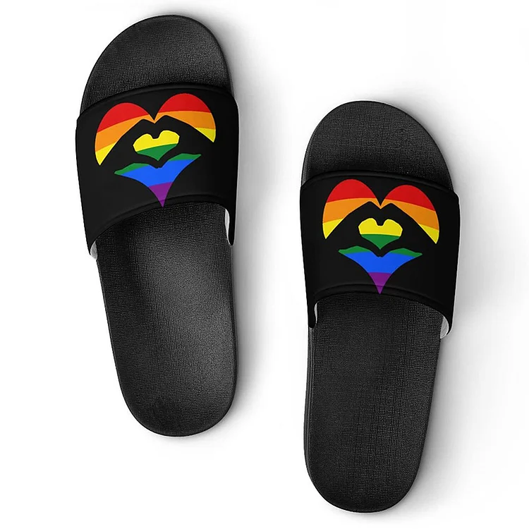 Daily Black Rainbow Letter Print Slippers