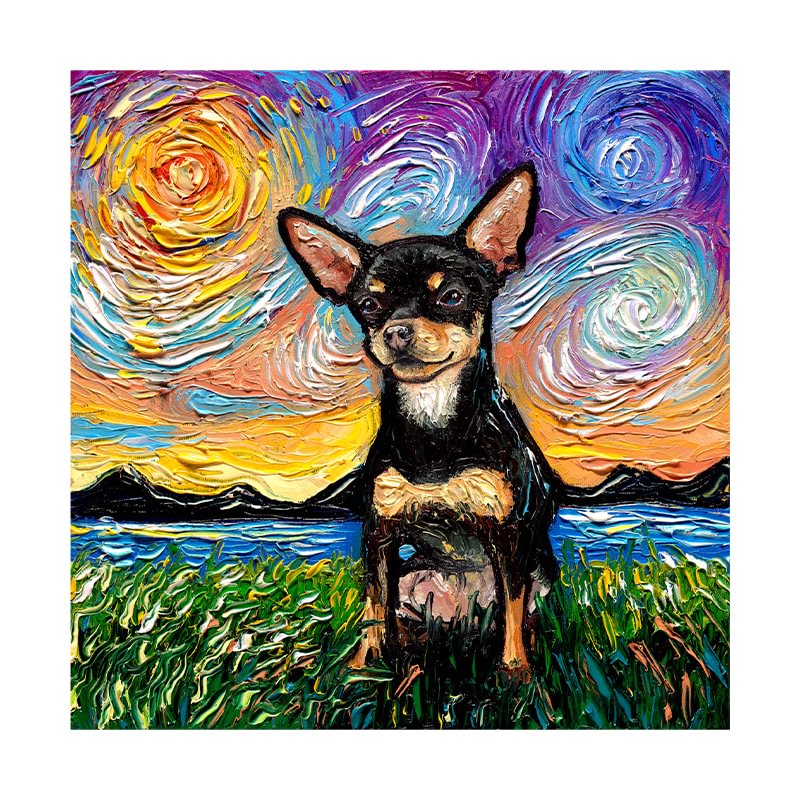 Ericpuzzle™ Ericpuzzle™ Van Gogh Starry Sky - Black Chihuahua Wooden Puzzle