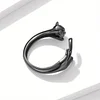 925 Sterling Silver Cuff Ring Cute Black Cat Design