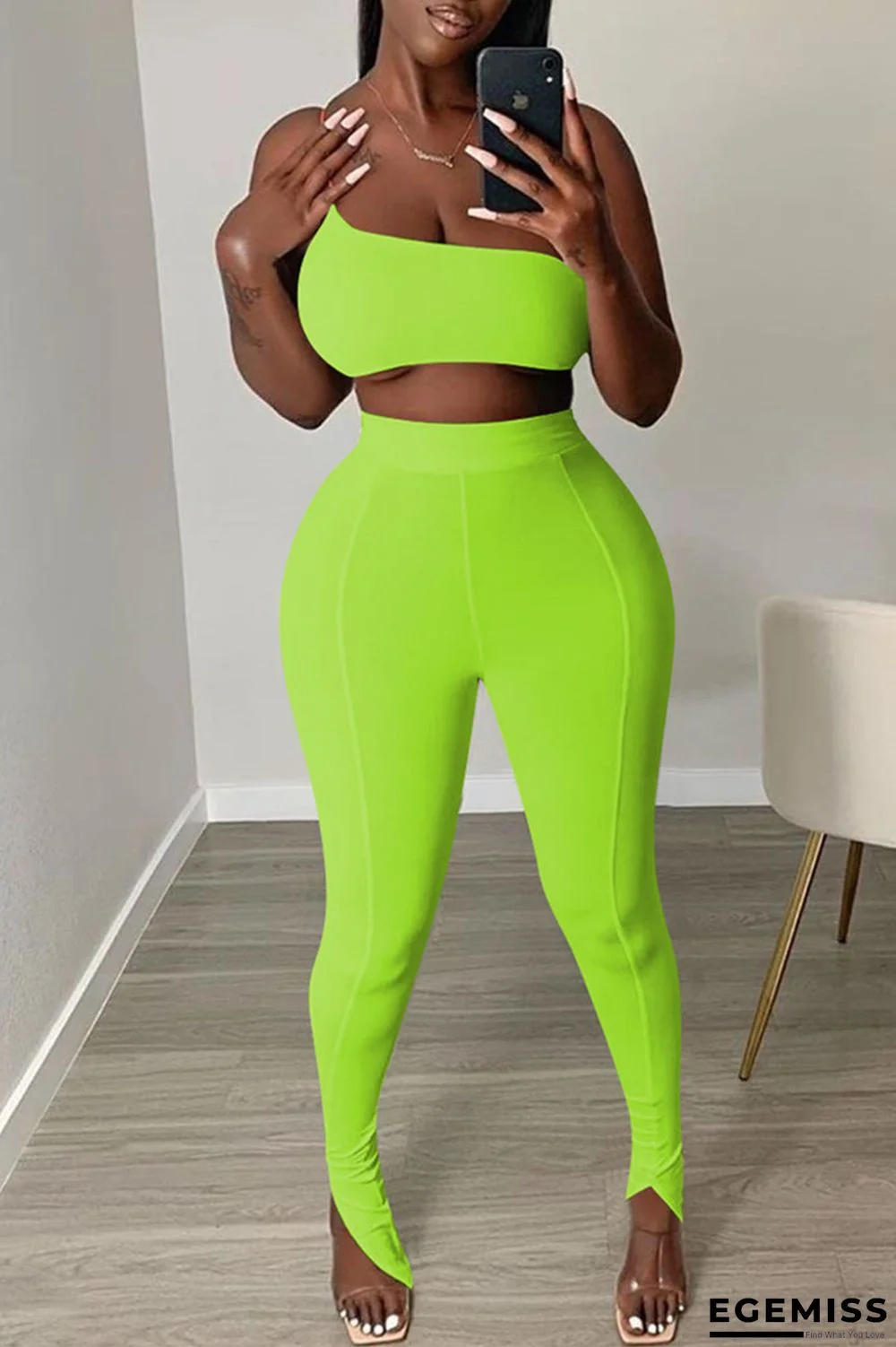 Green Sexy Casual Solid Backless Strapless Sleeveless Two Pieces | EGEMISS