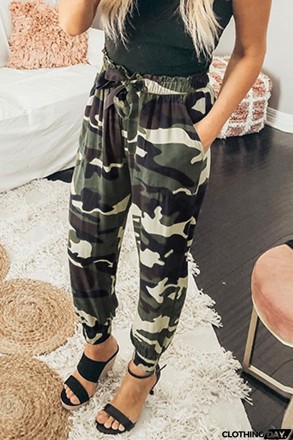 Camouflage Drawstring Elastic Waist Jogger Pants With Pockets