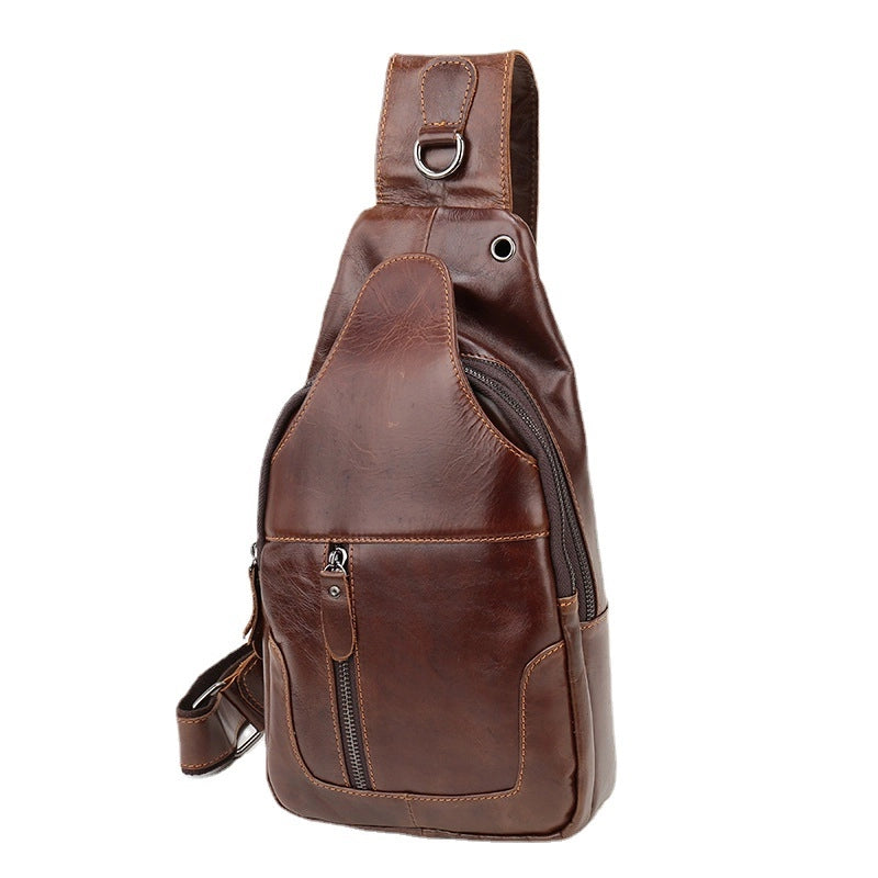 Men’s Genuine Leather Chest Bag Top Layer Cowhide Chest Bag Retro Casual Style Shoulder Bag Large Capacity Special