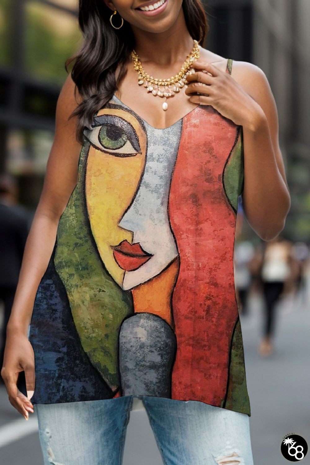 Casual Print Basic Spaghetti Strap Tops | 168DEAL