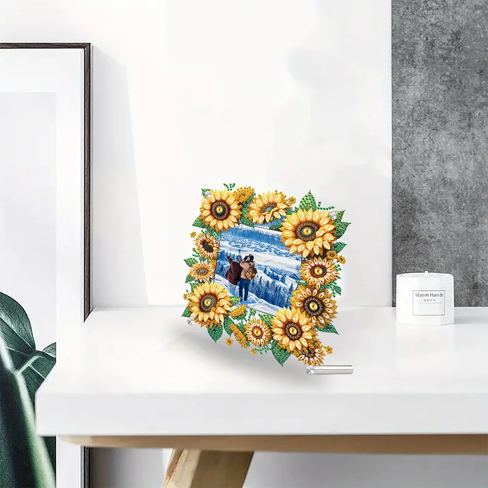 5D DIY Sunflower Acrylic Special Shape Rhinestone Tabletop Photo Frame Kit