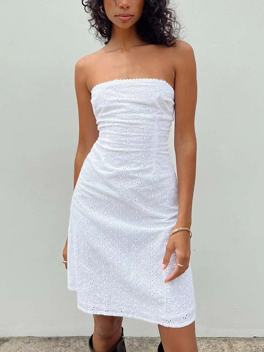 Summer Tube Top Hollow Out Zipper Short Dress