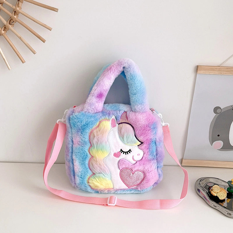 Children’s Plush Backpack Shoulder Messenger Handbag Cartoon Bag Furry Bag