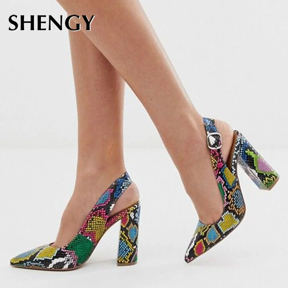 SHENGY High Heels 2020 New INS HOT Design Multi Snake Printed Summer Sandals Woman Shoes Party Lady Female Office Shoes