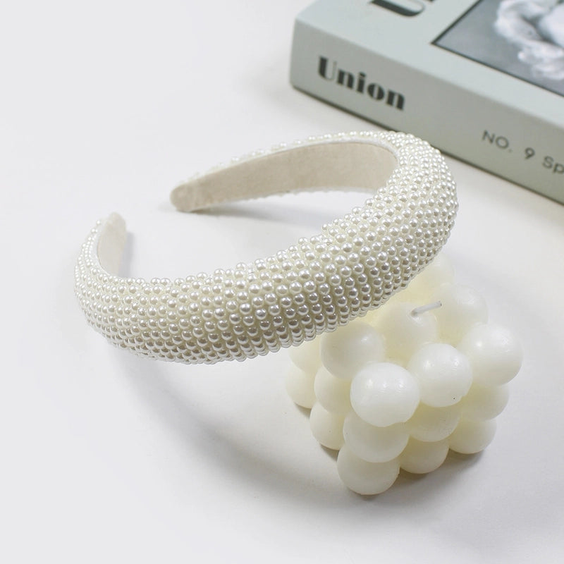 Women’s Elegant Lady Geometric Plastic Sponge Inlay Artificial Pearls Hair Band