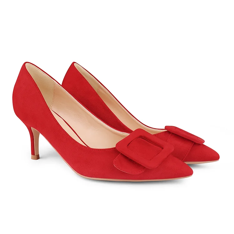 60mm Kitten Heels Pumps Daily Suede Square Buckle VOCOSI VOCOSI