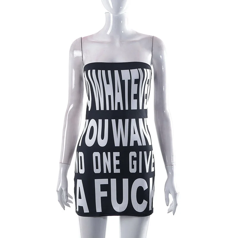 Churchf Spring Model Of 2024 Headless Letter Printing High-Waisted Ass Casual Women's Dress Direct Sales