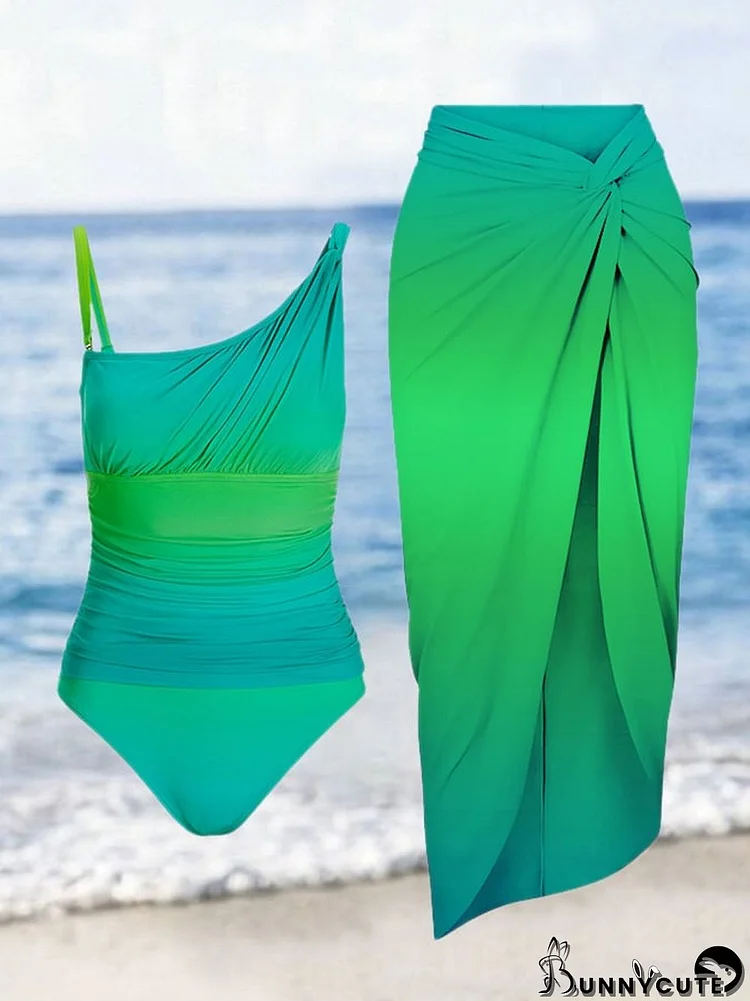 Luminous Ombre Print One-piece Swimsuit And Skirt