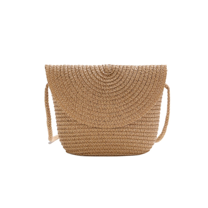 Women’s Straw Solid Color Beach Weave Square Zipper Flip Cover Straw Bag