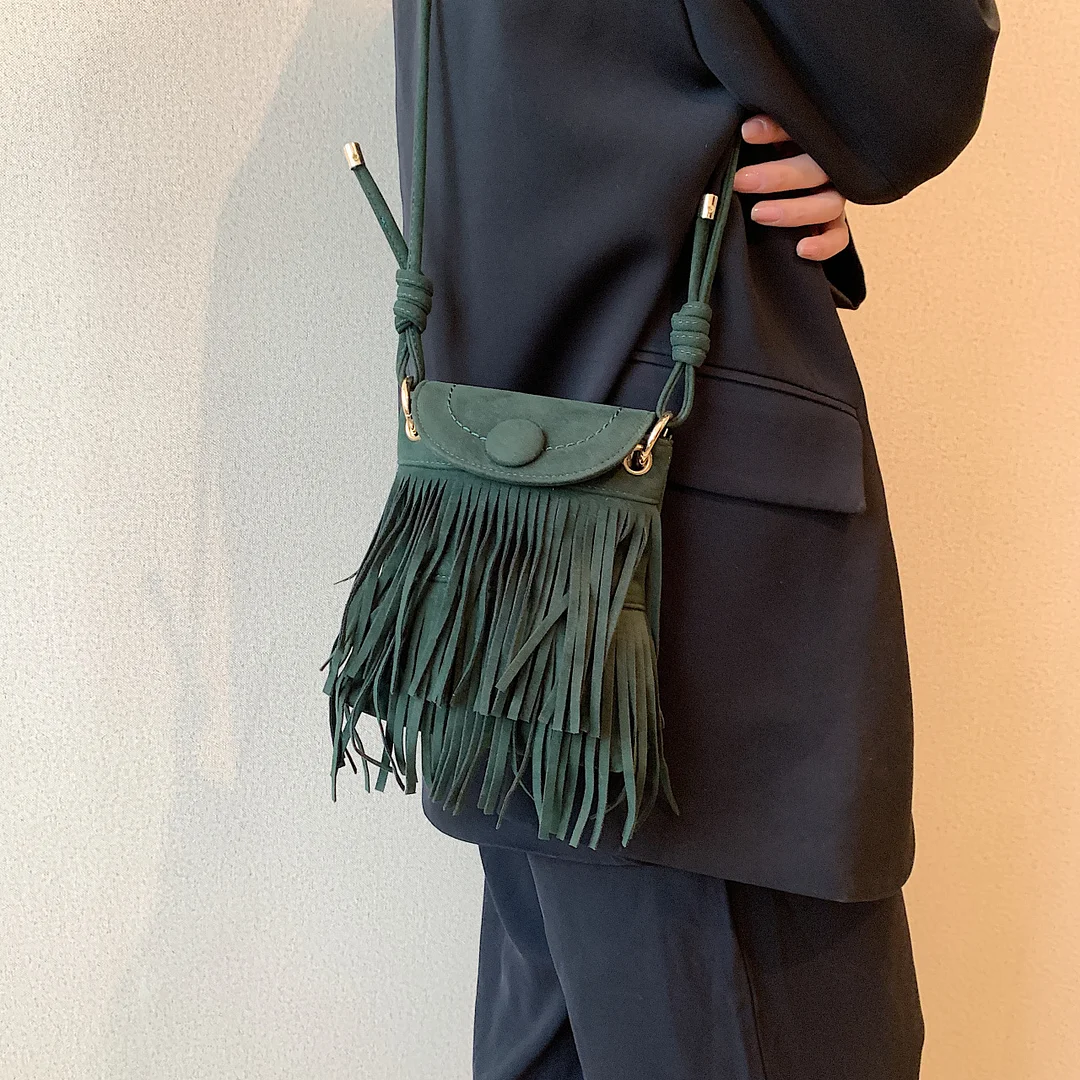 Retro Crossbody Fringe Solid Color Small Square Bag
