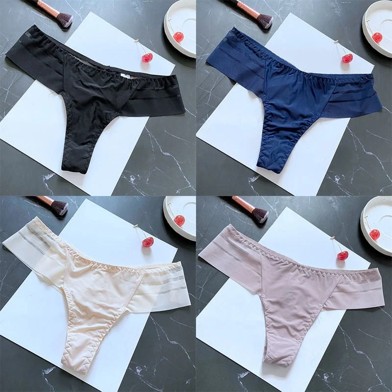 4PCS/Set Women Panties Sexy Seamless Panties Perspective Female Underpants G-string Thong Solid Color Pantys Intimates Lingerie