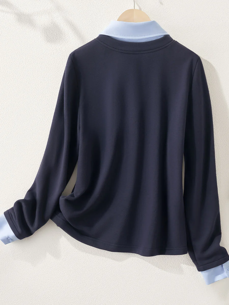 Athvotar Athvotar Two Spliced Polo Collar Shirt Women's Spring Design Sense Of Small Chic Repair Shirt Short Long-Sleeved Top