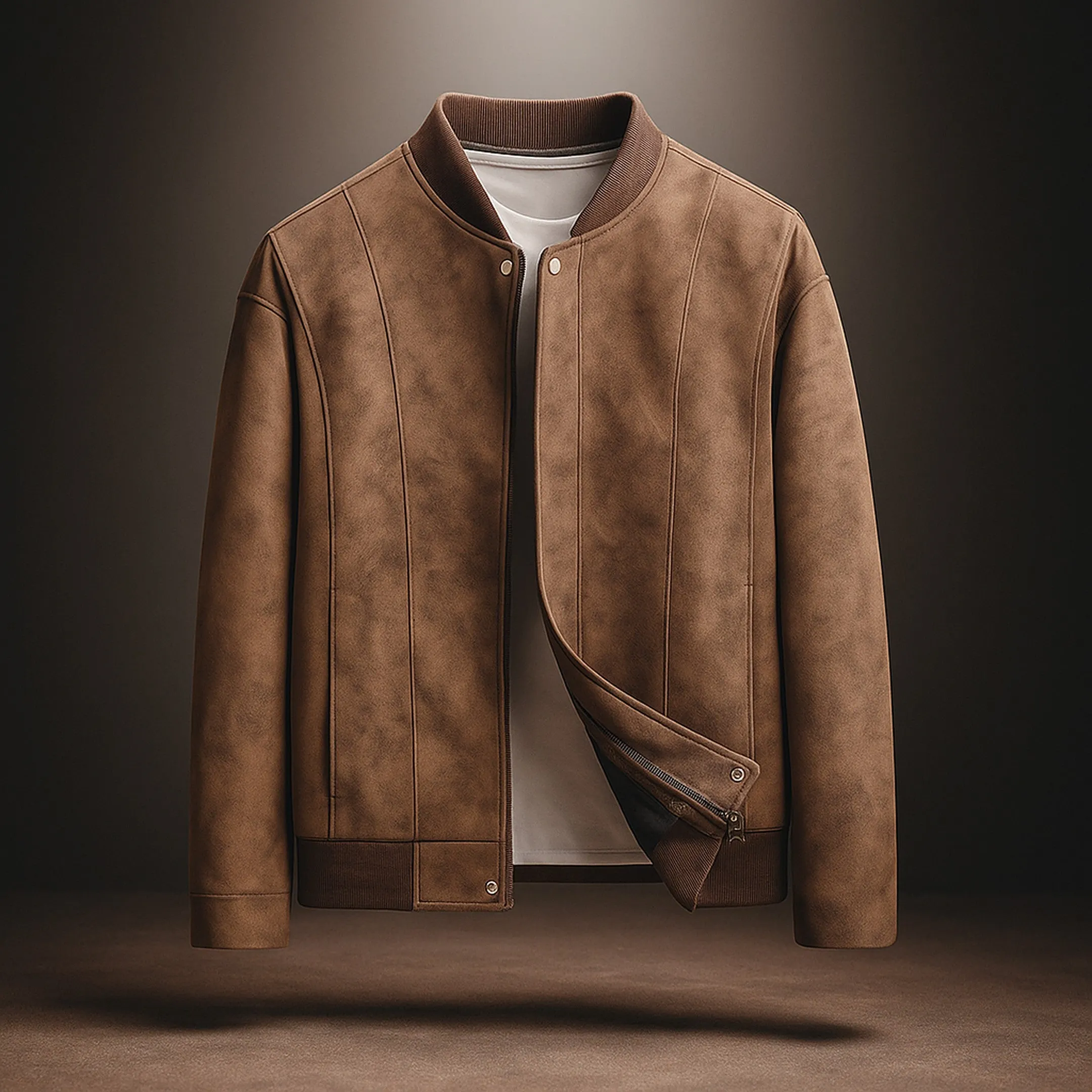 Men's Vegan Suede Bomber Jacket &ndash; Lined Smart-Casual Layer