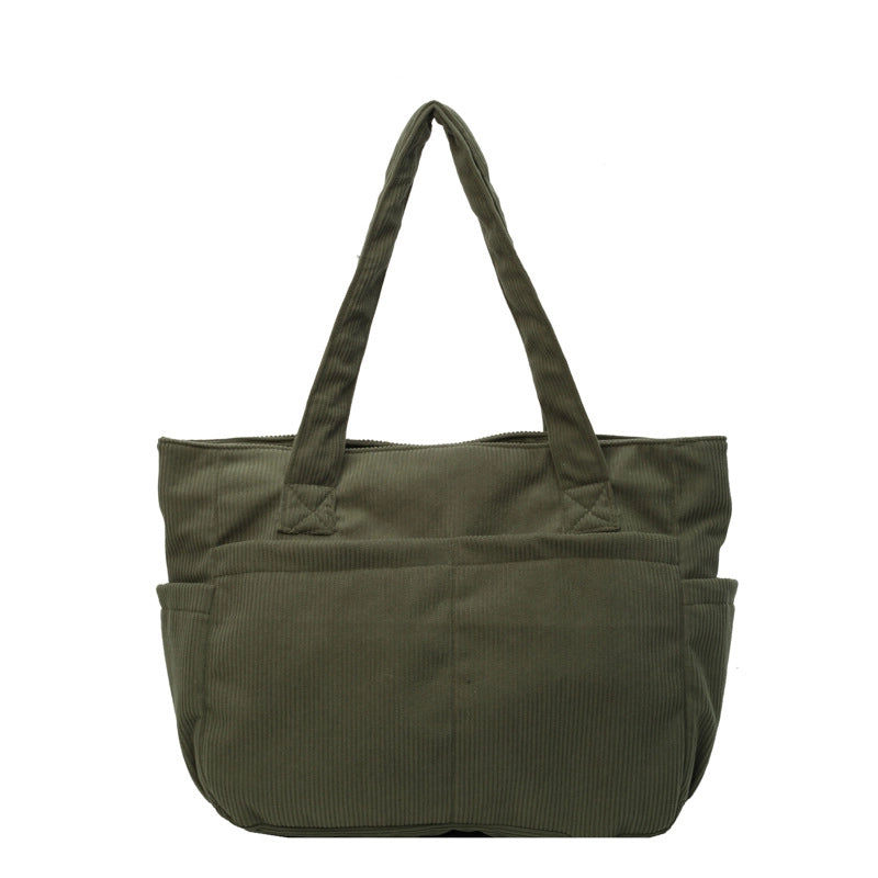 Large Capacity Commuter Simple Fashion Tote Bag For Women Autumn And Winter New Artistic Corduroy Shoulder Handbag