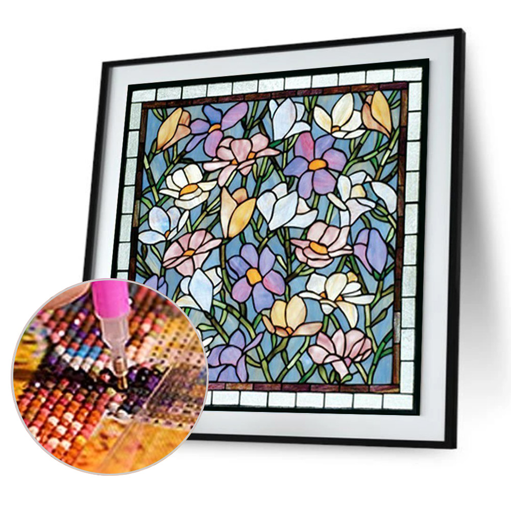 

(Multi-Size) Glass Art Bird Flowers - Round/Square Drill Diamond Painting, Round diamond 40*40cm, 501 Original