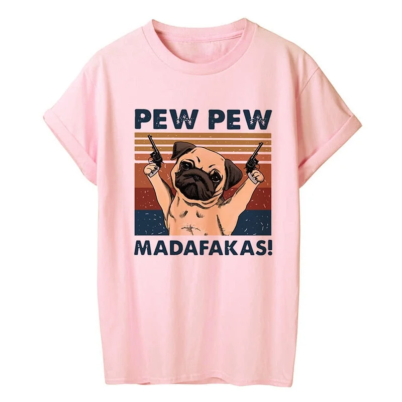 Murderous Black Cat With Gun Funny White T Shirt Pew Pew Madafakas Print Oversized T-shirt Women Short Sleeve Top Female Tshirt