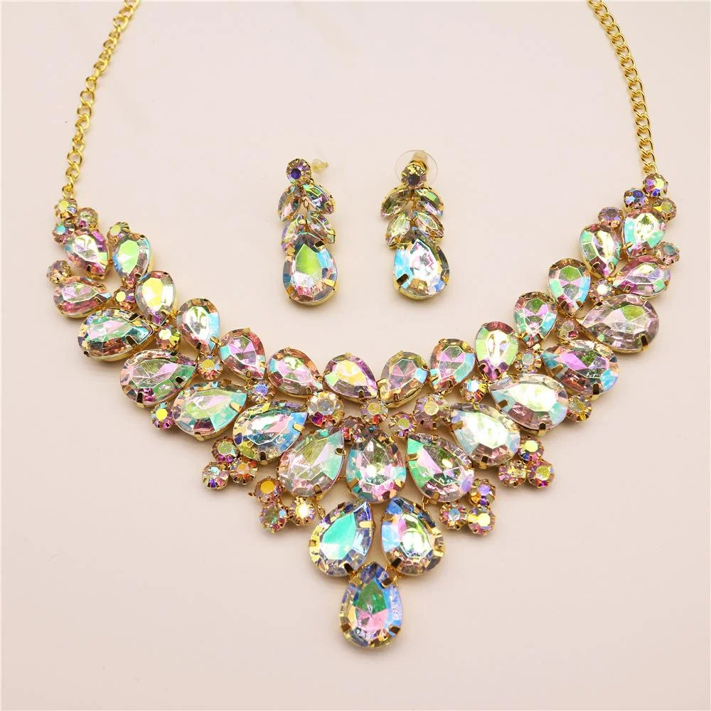 Gorgeous drop rhinestone necklace earrings accessory set