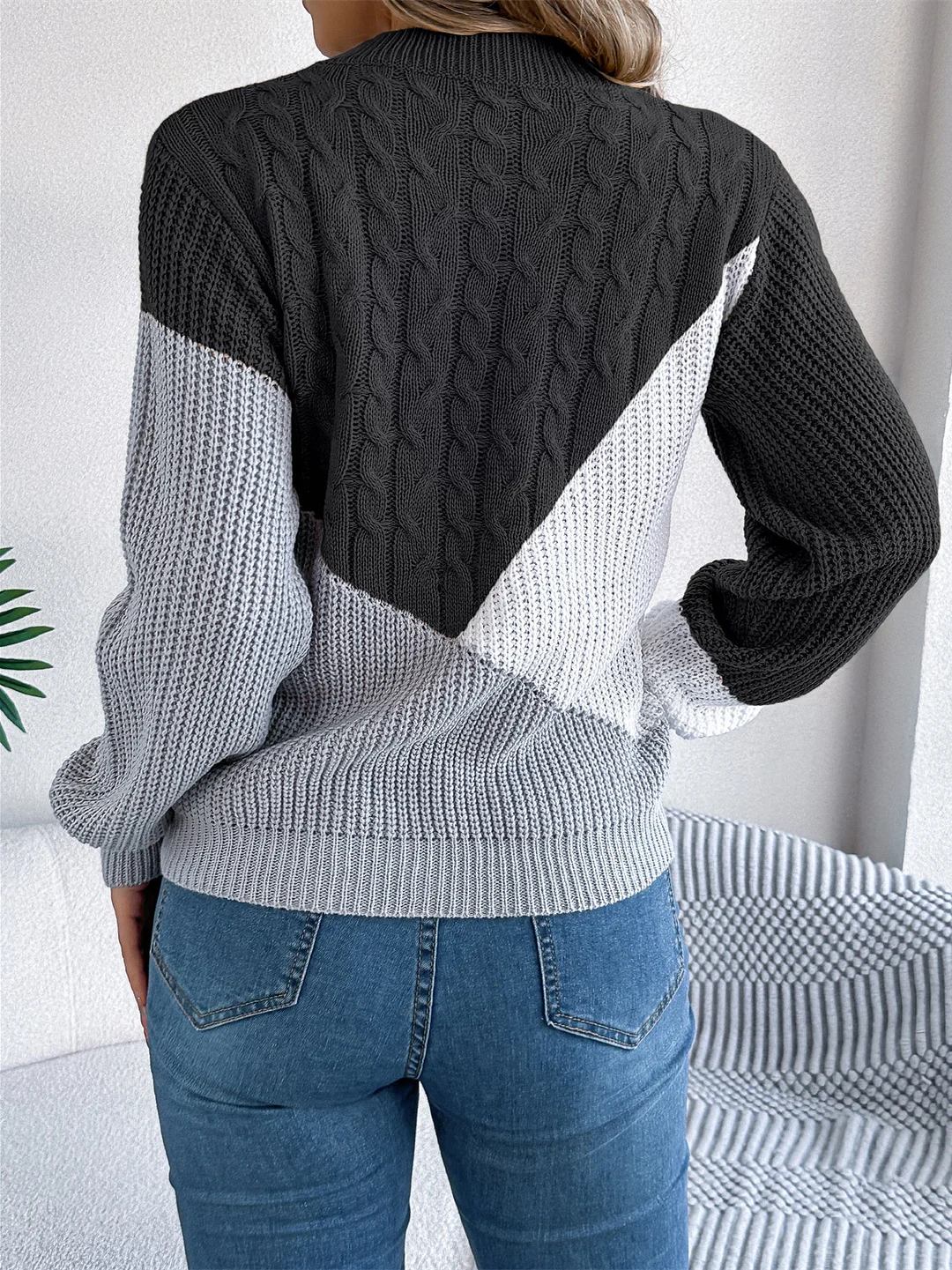 Women's Long Sleeve Scoop Neck Colorblock Printed Tops