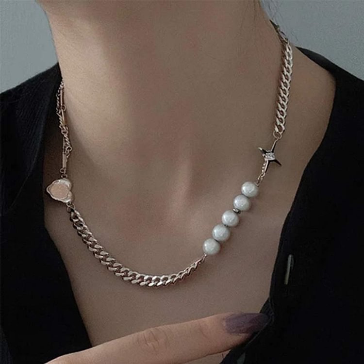 Cross Pearl Chain Pendant Necklace - Modakawa Modakawa
